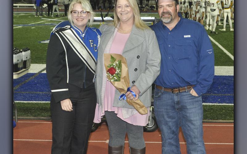 Fannin County High School band senior Chloe Duerfeldt was recognized along with the other band seniors Friday, November 5, at Fannin’s last home football game of the regular season. Duerfeldt is shown with Rebecca Ward and Joe DiPietro.
