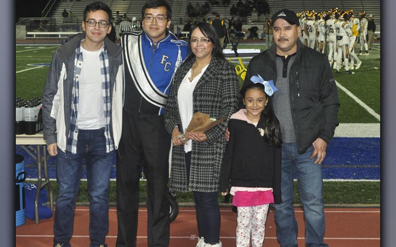 Angel Garcia-Palomo was recognized with the other band seniors during Fannin County High School’s senior night ceremony Friday, November 5. Shown during the ceremony are, from left, Jonas Garcia, senior Garcia-Palomo, Estela Garcia-Palomo, Jonas Garcia, and Melanie Garcia-Palomo.