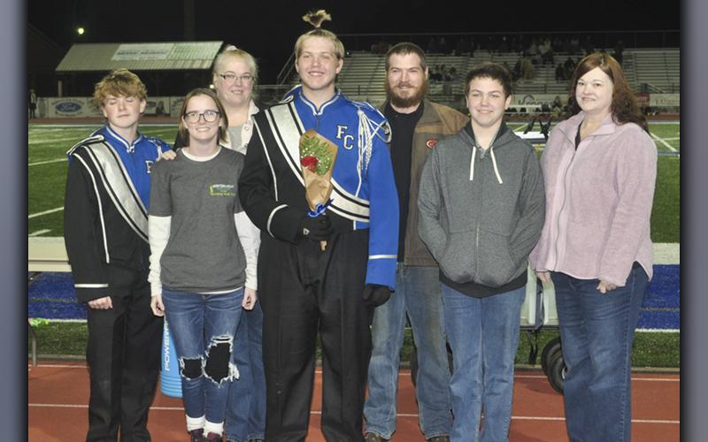 Ethan Jolly was recognized with the other band seniors during Fannin County High School’s senior night ceremony Friday, November 5. Among well wishers are, from left, Soren Jolly, Faith Watkins, Shana Knight, senior Ethan Jolly, Dustin Knight, Sean Knight and Tina Jolly.