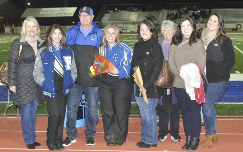 Fannin County High School band senior Riley Lindstrom was recognized along with the other band seniors Friday, November 5, at Fannin’s last home football game of the regular season. Shown during the ceremony are, from left, Kristy Lindstrom, Reese Lindstrom, Patrick Lindstrom, senior Riley Lindstrom, Audrey Lindstrom, Ruth Ann Hoogendorn, Allison Lindstrom and Haley Lindstrom.