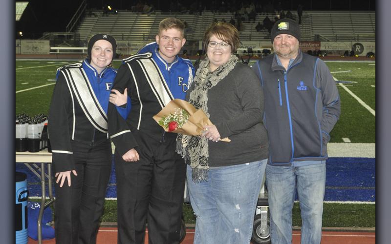 Thatcher McDaris was recognized with the other band seniors during Fannin County High School’s senior night ceremony Friday, November 5. Among well wishers with McDaris are, from left, Lexi McDaris, senior Thatcher McDaris, Jennifer McDaris and Sherman Ray.