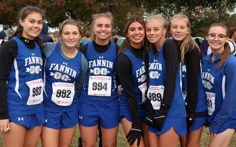The Fannin County Lady Rebel cross country team competed in the GHSA State Cross Country Championship Friday and Saturday, November 5 and 6, at Carrollton High School. The Lady Rebels were able to finish in tenth place. Shown following the meet are, from left, Taylor Poland Shaylee Jones, Kinsley Sullivan, Monica Consentino, Carlee Holloway, Lindsey Holloway and MaKalya Jones.