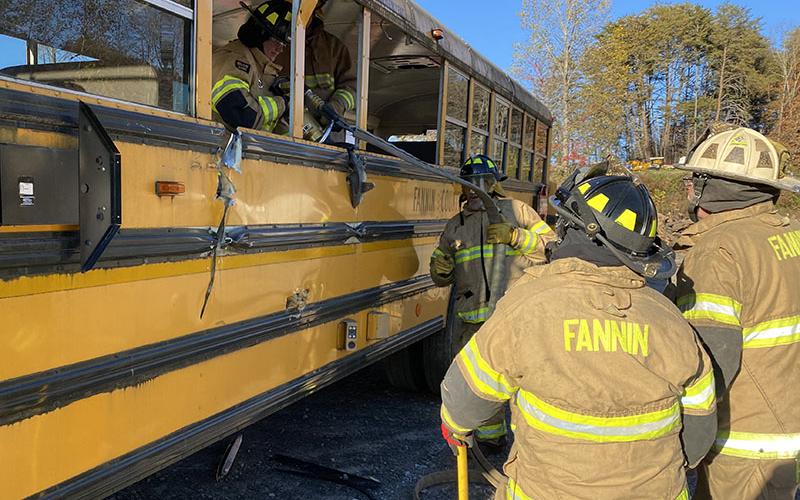 Fannin firefighters received hands-on training in extrication from a school bus crash.