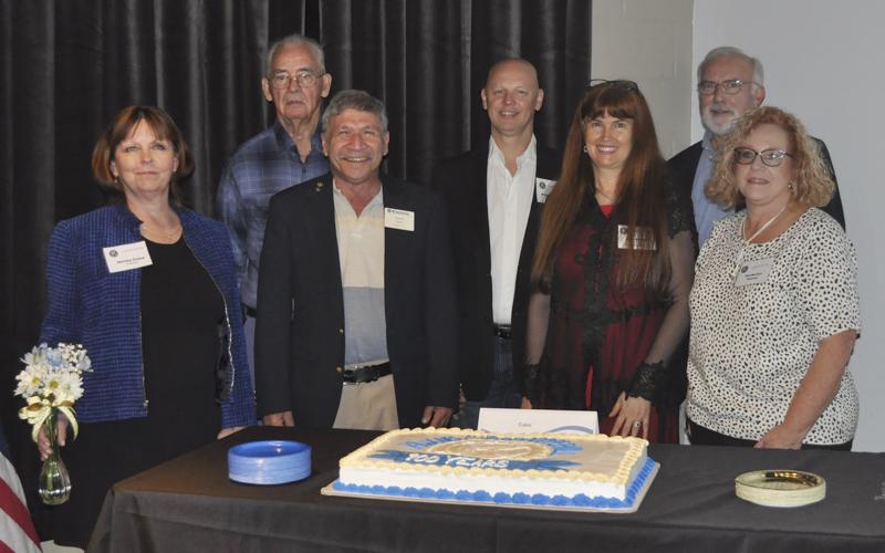 The Copperhill Kiwanis Club celebrated 100 years of serving the Copper Basin with a dinner and silent auction Tuesday, November 9. Kiwanis Club members and officers shown are, from left, front, Treasurer Shirley Crane, President Howard Jabaley, Julie Colgate and Tamberlyn Tanner; back, Cecil Arp, Anthony Colgate and Secretary Don Wirtz.