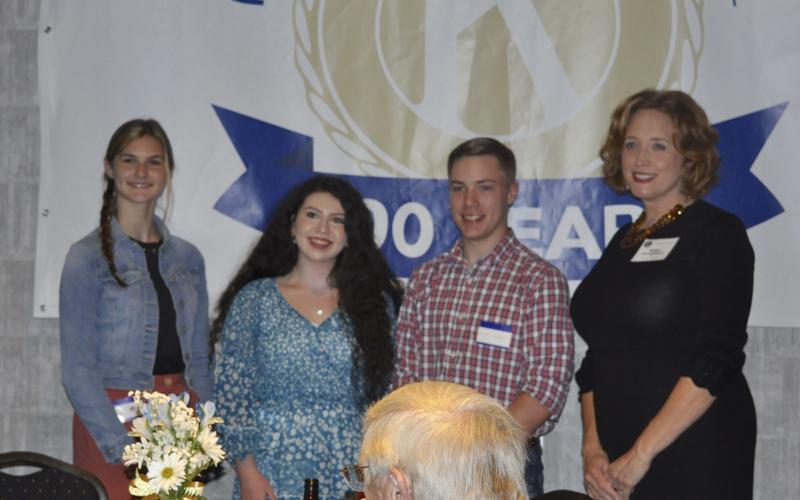 The Copperhill Kiwanis Club celebrated 100 years of serving the Copper Basin with a dinner and silent auction Tuesday, November 9. Shown are, from left, Copper Basin High School seniors and Key Club members Albani Dotson, Chelsea Stuart, Carson Fowler and Key Club sponsor Ginger Montgomery.