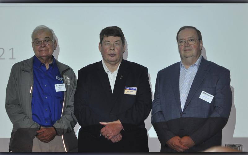 Helping the Copperhill Kiwanis Club celebrate 100 years were from left, Kentucky and Tennessee District Governor Dwight Watt, 2014-2015 Governor P.R. Cook and Division Three Lieutenant Governor Paul L. Walters III.