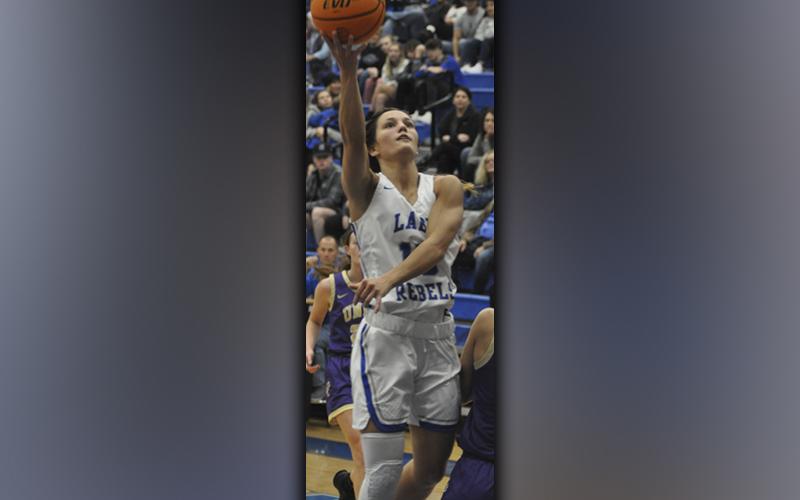 Lady Rebel Becca Ledford goes up for a two-point basket during the Lady Rebels win over Union County Saturday, December 11.