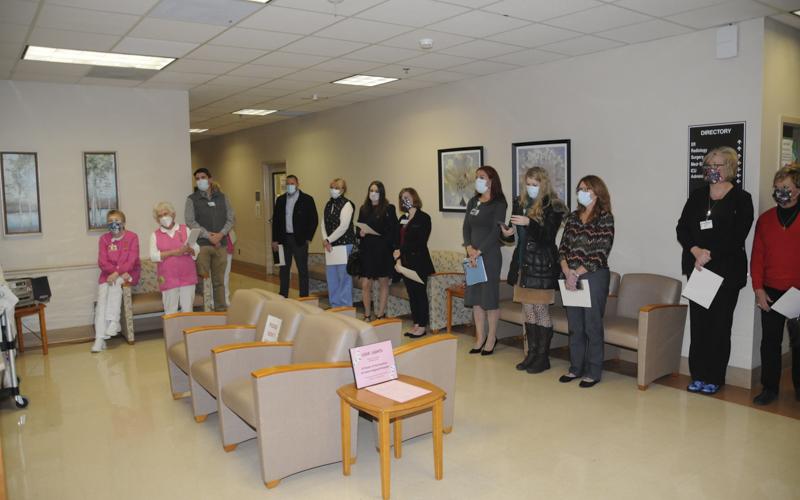 The Fannin Regional Hospital Auxiliary hosted its annual Love Light Tree ceremony Tuesday, December 7, at the hospital. Shown during the festivities are, from left, Barbara Cheatham, Shirley Copeland, Jason Jones, Pastor Chris Clark, Evelyn Hammond, Teresa Guinn, Jennifer Richbourg, Susan Aft, Bethany Jones, and Michelle Born.