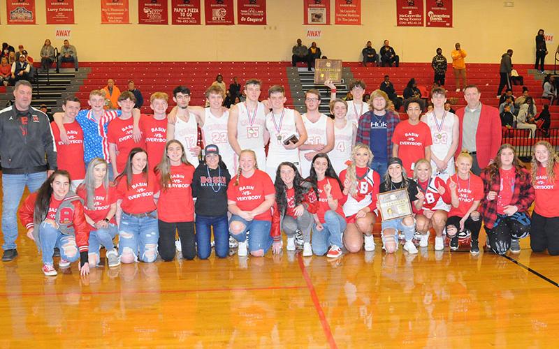 Copper Basin’s Cougars and Lady Cougars were all recognized Saturday night, February 19, after the Cougars claimed the District 4A Championship after beating Chattanooga Preparatory School 45-43 in the tournament title game. The Lady Cougars won the district title the night before with a win over Sale Creek at Sale Creek. Both teams advanced in post season tournament action.