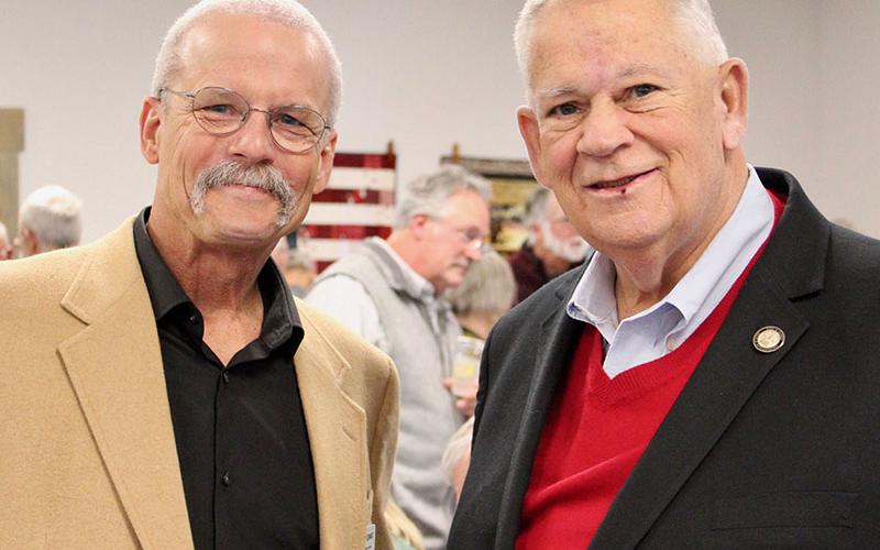 Blue Ridge Mountain Trout Unlimited member Bob Borgwart, left, reminded attendees of the Back the Brookies Winter Bash that District 7 Representative and Speaker of the Georgia House David Ralston, right, was instrumental in the designation of Fannin County as the official Trout Capital of Georgia and the Blue Ridge Trout and Outdoor Adventures Festival, or Trout Fest for short, Georgia’s Official Trout Festival. This years Trout Fest will be held April 30.
