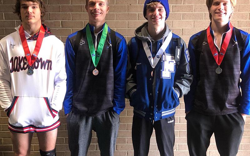 Four Fannin County Rebel wrestlers came home from the state tournament having placed in their weight class. They were, from left, Corbin Davenport, Carson Collis, Blake Summers and Taylor Collis.