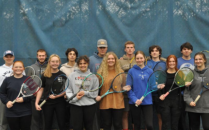 The Fannin County High School Tennis team members before practice Wednesday, March 9, are shown, from left, front, Kendra Newman, Addison McDermott, Makena Hill, McKenzie Chastain, Anna Minear, Olivia McAllister, and Cabella Hughes; back, Hunter Satterfield, Sam Jabaley, Max Roberson, Rob Russell, Gavin Mowery, Will Jones, and Luke Pelfrey; not pictured, Abby Campbell, Ava Seastone, Morgan Craine, Irelind Ledford, and Trinidy Alderson.