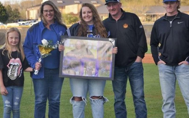 Senior manager Kaylie Kendall was escorted by her parents, Jill and Donnie Kendall, her brother, Chandler, and her sister, Katelyn