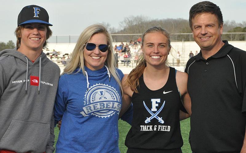 Senior Kinsley Sullivan was escorted by her family. Shown are, from left, brother Lawson Sullivan, mother Jennifer Sullivan, Sullivan and father Ryan Sullivan.
