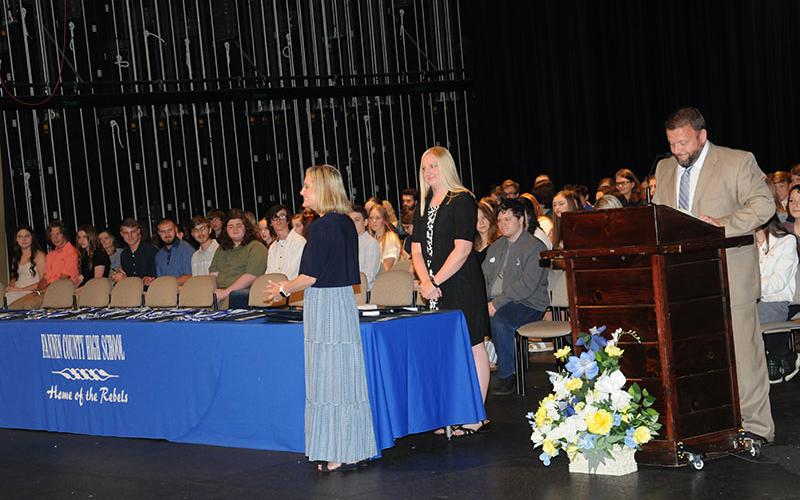 Fannin County High School Principal Dr. Scott Ramsey, far right, was the master of ceremonies at the school’s annual Awards Day ceremony honoring academic excellence among the school’s students.