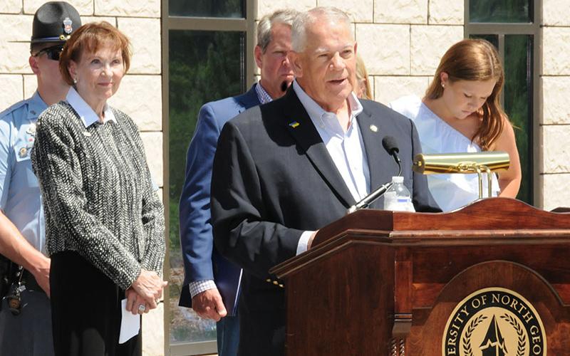 David Ralston, District 7 representative and Speaker of the Georgia House of Representatives, announces $13 million is included in the state’s 2023 budget to expand the University of North Georgia Blue Ridge campus. To his right is UNG President Bonita Jacobs and in the background is Governor Brian Kemp.