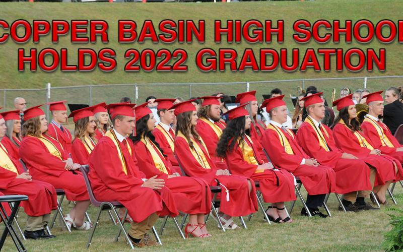 Members of the Copper Basin High School Class of 2022 wait patiently for graduation ceremonies to begin Friday night, May 20, on the football field at the high school.