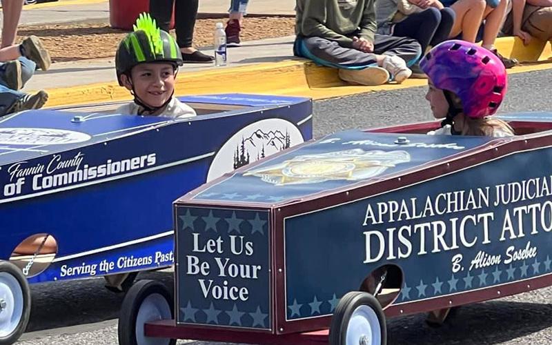 These racers may have been all smiles, but they were all business in the Blue Ridge Soap Box Derby’s annual Spring Race at Fannin County Middle School.