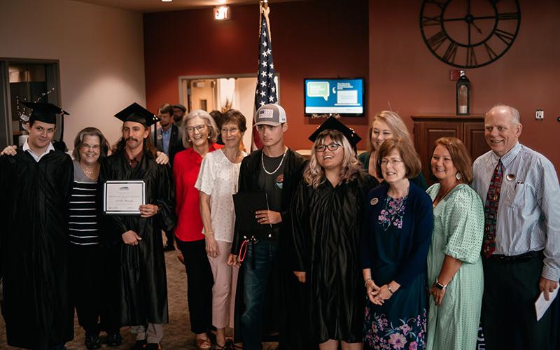 North Georgia Technical College (NGTC) in partnership with Fannin Literacy Action Group (FLAG) held a graduation ceremony at the NGTC Blairsville campus Tuesday, June 7, for the most recent GED graduates. Shown after the ceremony are, from left, graduate Dakota Delaney, FLAG tutor Donna Earl, graduate Jacob Blankenship, FLAG board member Carol Crawford, NGTC and FLAG board member Jane Brackett, graduate Christian Loustaunau, graduate Macy Wishon-Watkins, NGTC Adult Education Dean Shelby Ward, FLAG Director