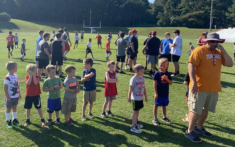 A group of youngsters gets ready for their next drill during a youth football camp last week hosted by Copper Basin High School. Head football coach Chad Grabowski called the camp “very successful.”
