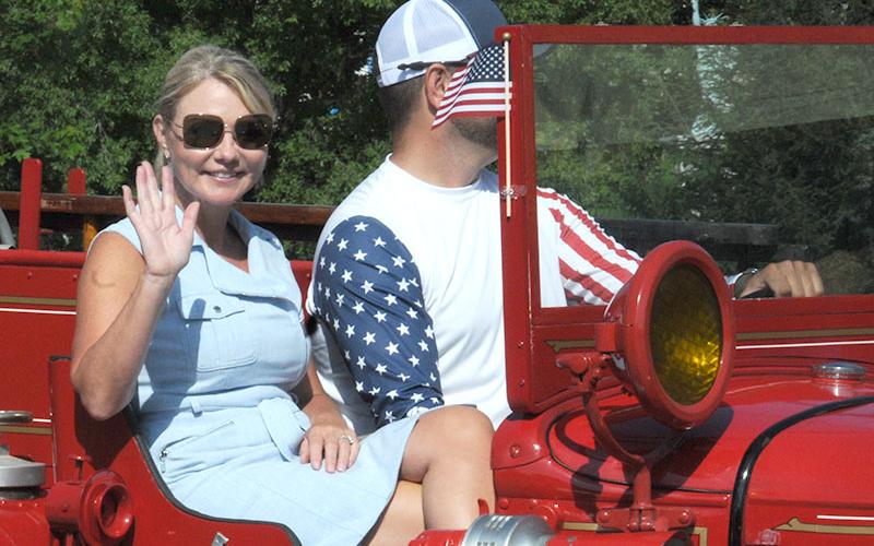 Blue Ridge Mayor Rhonda Haight rode on an historic fire truck in Saturday’s Old Timers Parade.