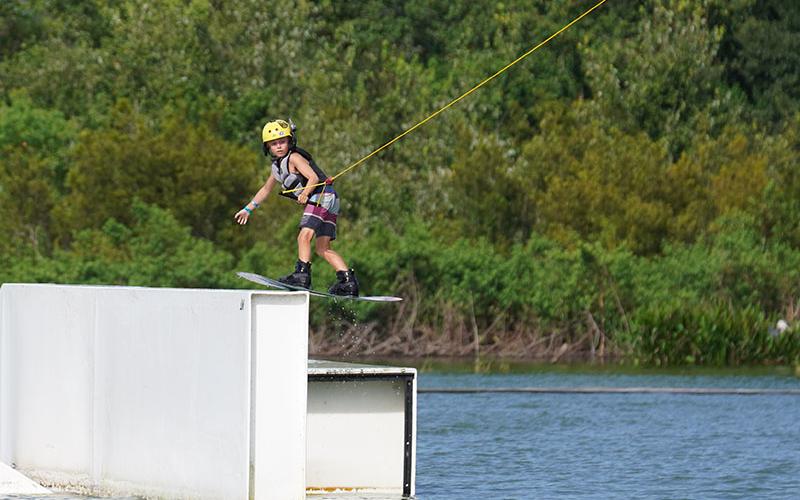 Bosun Lindsey, who is nine years old, competes at the U.S. Wake Park National Championship in Auburndale, Florida, Thursday, August 4.