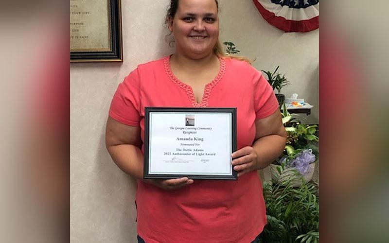 Pictured is Amanda King who recently received the Dottie Adams Award at The Gathering Conference in Helen, Georgia.
