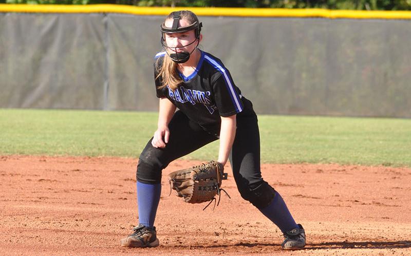 Danielle Walden (13) gets in defensive position for the Lady Rebels in recent action for the softball team.