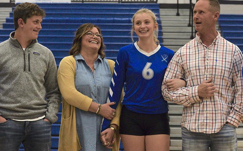 The Fannin County High School volleyball team honored their seniors Tuesday, October 4. Senior Ava Queen, middle right, was escorted by, from left, her brother Eli Queen, her mother Tara Queen and her father Jeff Queen.