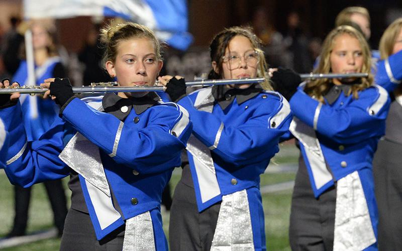 The Fannin County High School Marching Band opened the Homecoming football game with the National Anthem. Shown are, from left, Brooklyn Siler, Tierra Tanner and Emma Richardson.