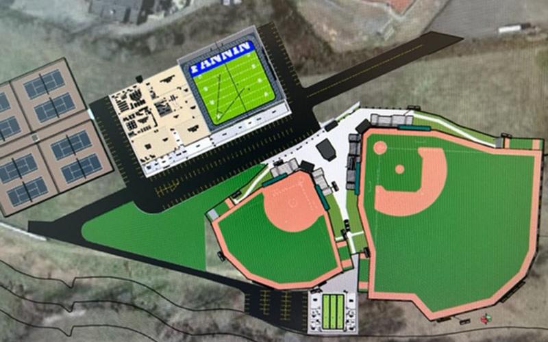 This sketch, by school system Chief Operations Officer Darren Danner, shows ideas for a new Health and Wellness Facility, baseball and softball fields, and tennis courts at Fannin County High School.