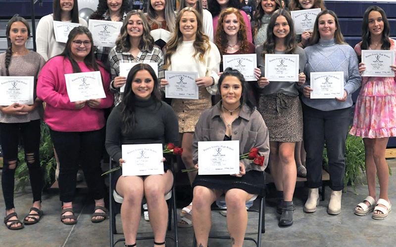 The Lady Rebels softball team is shown with their Lady Rebel awards. Shown are, from left, front row, Zoe Putnam and Chelsey Frye; middle row, Myla Rogers, Krislyn Odom, Noley Nations, Callie Ensley, Makayla Stiles, Aidyn Patterson, Joselyn Wood and Aaleyah Rogers; and back row, Jayden Bailey, Presley Daves, Kelsey Russell, Keslie Kea, Rachel Adams, Sydney German and Natalie Herendon.