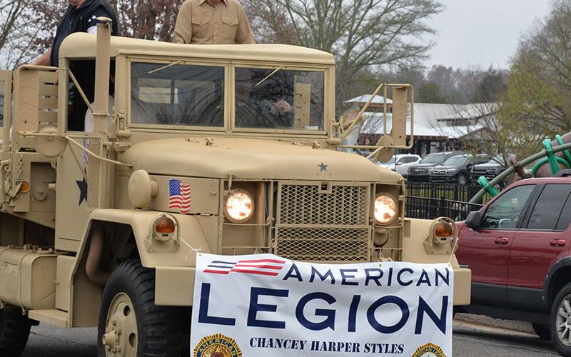 Prior to the annual ceremony commemorating Veterans Day in the Fannin County Veterans Memorial Park, the traditional parade was held through downtown Blue Ridge. Among the participants was this American Legion entry.