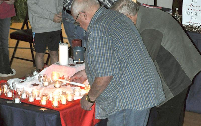 This US military veteran is shown during the candle lighting service at West Fannin Elementary School’s Veteran’s Day Program.