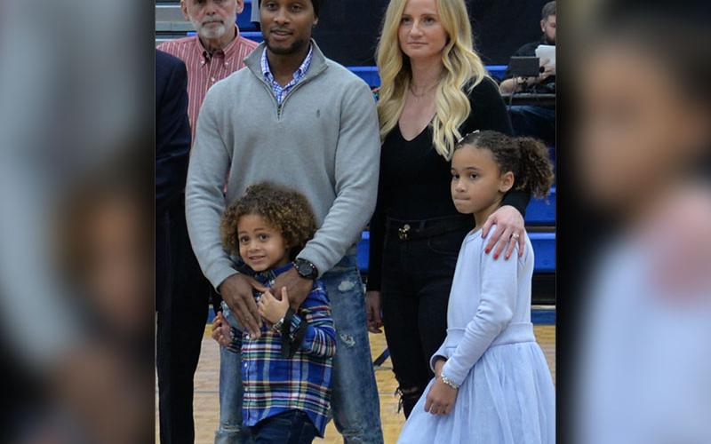 Avram Allen, left, was a three-sport standout at Fannin County High School, securing his place in the Fannin County Sports Hall of Fame. He was accompanied by his wife Hannah Allen and their children.
