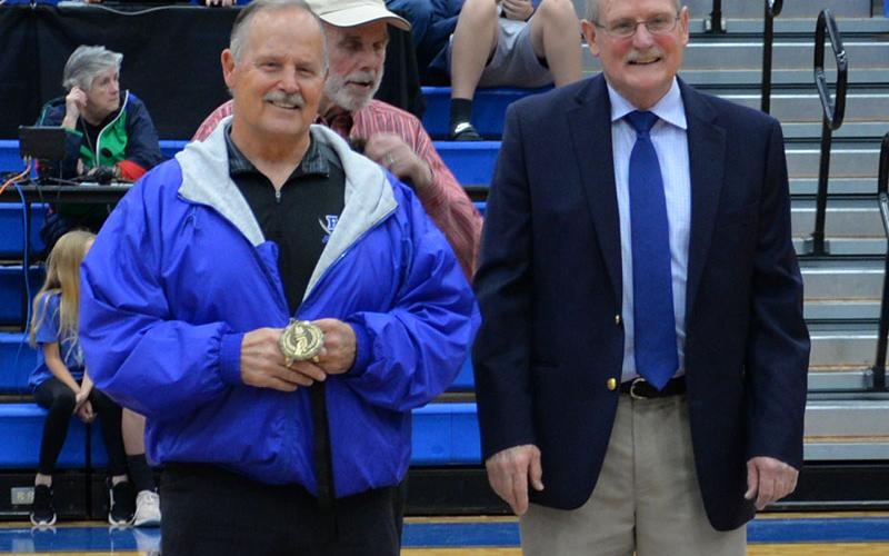 Doug Davenport, left, was welcomed into the Fannin County Sports Hall of Fame by Glenn Patterson.