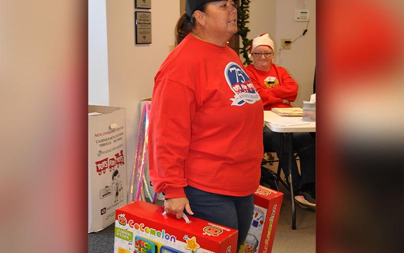 Pictured is Fannin County’s Toys for Tots Coordinator Cheryl Jordan as she works hard to help distribute toys for this year’s Christmas Toy Drive.