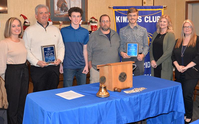 Fannin County High School representative James Kyle, third from right, was named the recipient of this year’s county wide Student Teacher Achievement Recognition (STAR) award by the Kiwanis Club of Blue Ridge. He, in turn, named Bubba Gibbs, second from left, as his STAR Teacher. Shown during the banquet recognizing the program winners are, from left, Fannin County High School Assistant Principal Heather Collis, Gibbs, Conner Kyle, Tim Kyle, James Kyle, Mary Kyle and Christy Zell.