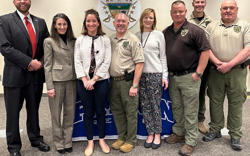Members of the Fannin County Sheriff’s Office staff joined school system employees for Threat Assessment training. Shown following the instruction are, from left, School Superintendent Dr. Michael Gwatney, Domestic Security Strategist Katie Lord, Social Science Research Specialist Kristy Domingues, Chief Deputy Major Kieth Bosen, Executive Director and Upcoming School Superintendent Shannon Miller, Investigations Captain Justin Turner, School Resource Officer Commander Lieutenant Darvin Couch and Investigat