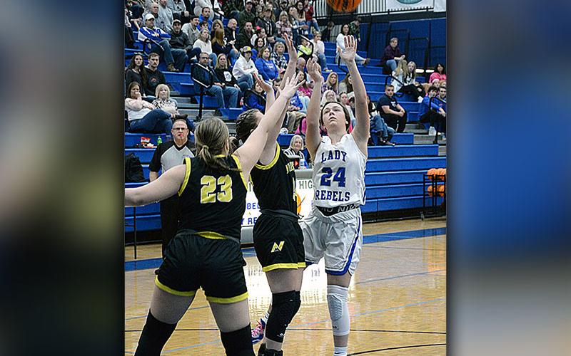 Lady Rebel Jayden Bailey shoots for two in Fannin County action.