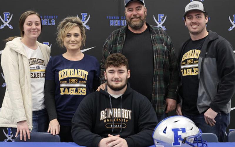 Fannin County High School senior Logan Long signed his letter of intent Wednesday, February 1, to further his athletic and academic career at Reinhardt University as a part of the football team. Long is pictured with Rachel Long, Kerry Long, Gary Long and Larry Long.