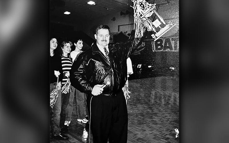 Doug Davenport is pictured celebrating a win at a basketball championship while he was principal at West Fannin.