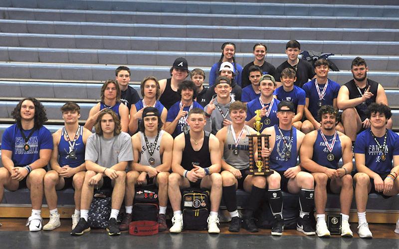 Fannin County High School hosted the GACA Area 5 Weight Lifiting Competition Saturday, March 4. The Fannin team placed first overall in the competition and many placed in their weight class. Shown are, from left, first row, Jacob Dye, Drake Cantrell, Cooper Hilliard, Davis Tankersley, Brayden Turner, Cade Sands, Jeremy Tammen, Andrew Waldrep and Nate Maloof; second row, Lawson Sullivan, Carson Callihan, Clay Heaton, Cooper Born and Case Holloway; third row, Jackson Thigpen, Jacob Green, Cannon Holloway, Vin