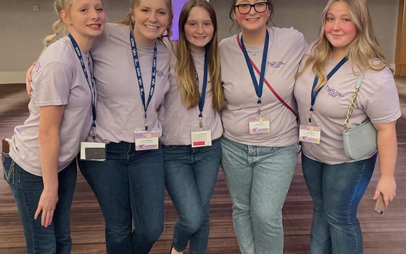 Fannin County High School attend the Georgia HOSA State Leadership Conference held at the Marriott Marquis in Atlanta, March 2 through March 4. Shown are Peyton Strickland, Lexi McDaris, Erin Jones, Abby Cash and Cali Hall.
