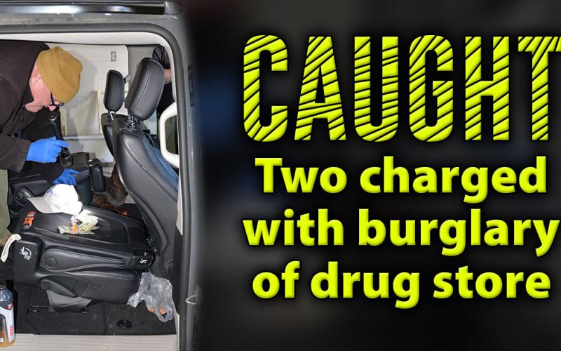 Investigations Sergeant J.K. Davenport of the Fannin County Sheriff’s Office searches the Chrysler Pacifica minivan the suspects accused of burglarizing Southern Drug Company used. Two of the fleeing suspects were caught by Sergeant Jessie Godsey and Deputy Kaylee Robertson of the sheriff’s office.