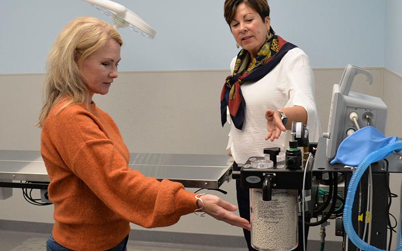 Diane Basco, right, executive director-development for the Humane Society of Blue Ridge, explains some of the new equipment in the low cost clinic to Blue Ridge Mayor Rhonda Haight.