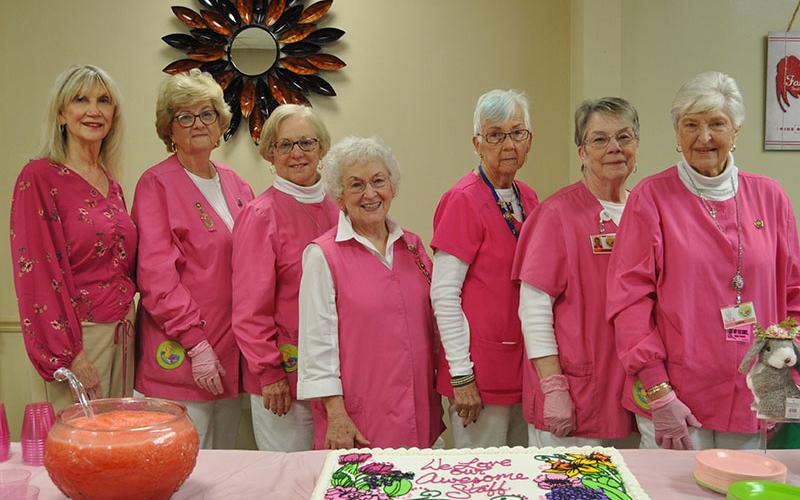 The Hospital Auxiliary, the Pink Ladies, at Fannin Regional Hospital hosted an appreciation reception for hospital employees Monday, March 20. Auxiliary President Shirley Copeland said, “This is our way of thanking everyone for all their hard work and exceptional care during the past few years. Shown preparing for the event are, from left, Susan Kiker, Becky Guthrie, Joyce Mitchell, Shirley Copeland, Jean Bonnewitz, Barbara Cheatham and Carole Thomas.
