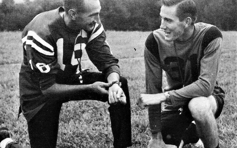 Jack Myers and Roscoe Nash work together as East Fannin Coaches in 1965.