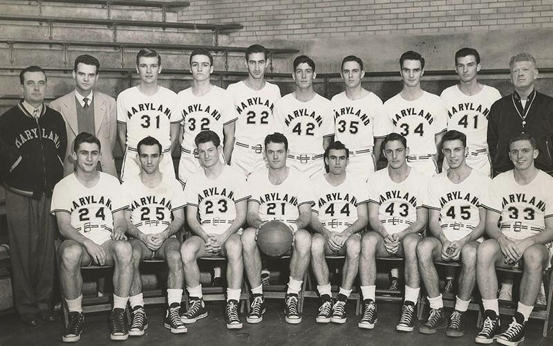 Jack Myers, #22 back row, smiles in a team photo at Maryland, 1949.
