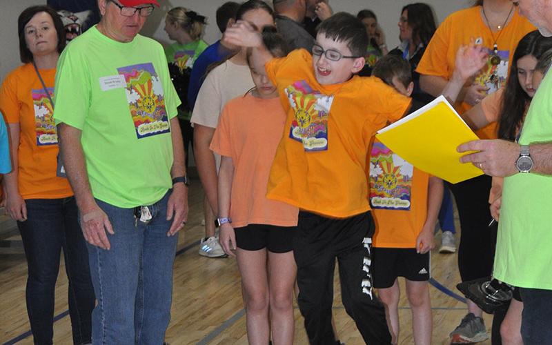 East Fannin Elementary School’s Matthew Marlow gives it his all in the long jump during the Special Olympics Track and Field event.